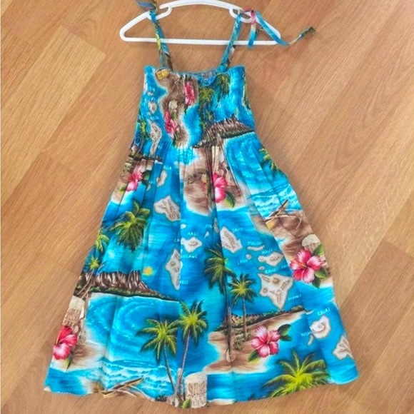 Amazing Girls Sz 7/8 Hawaiian island vibrant spaghetti strap dress - Picture 1 of 7